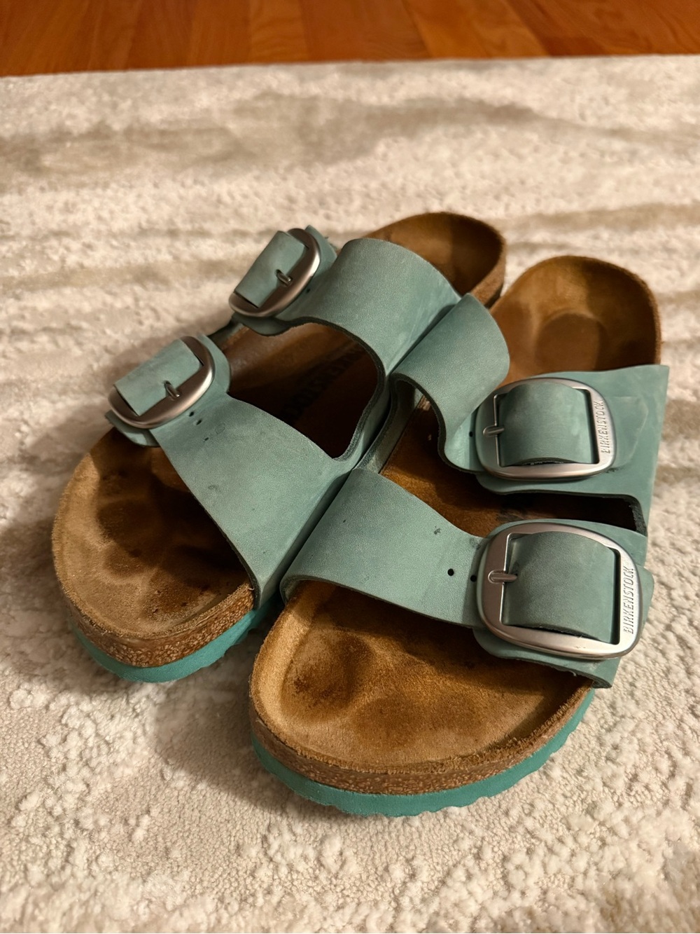 Green Birkenstock Arizona Double-Buckle Slide Sandals Sz 9-9.5 (40)